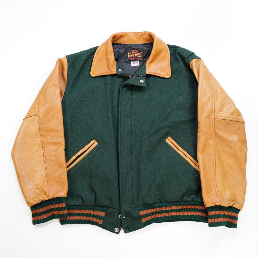 Men's Large Vintage 90's Leather Sleeved Varsity Jacket